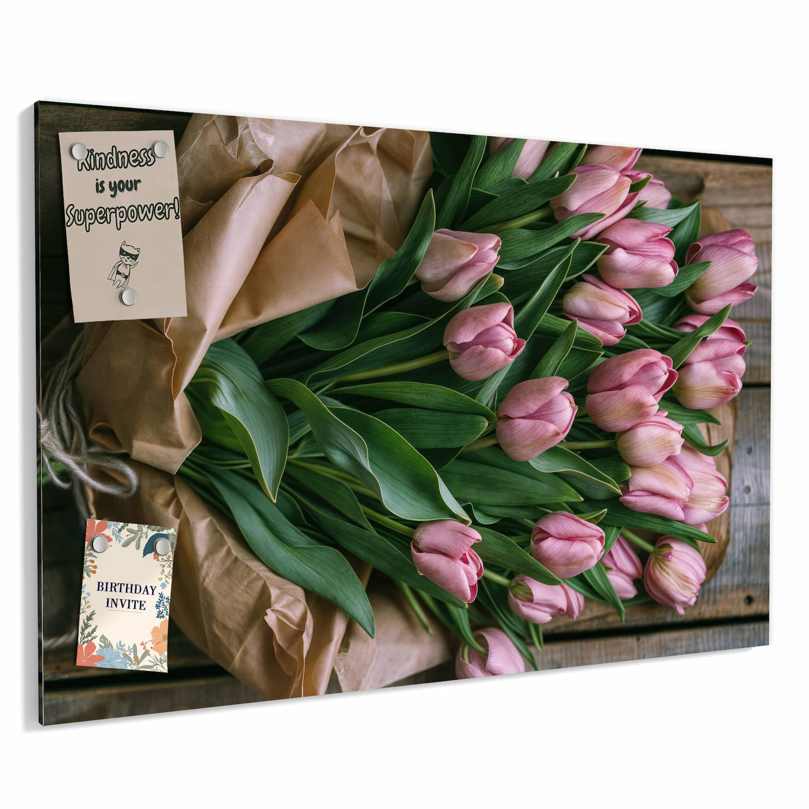 Magnetická tabule s motivem Růžová kytice tulipánů 60 x 40