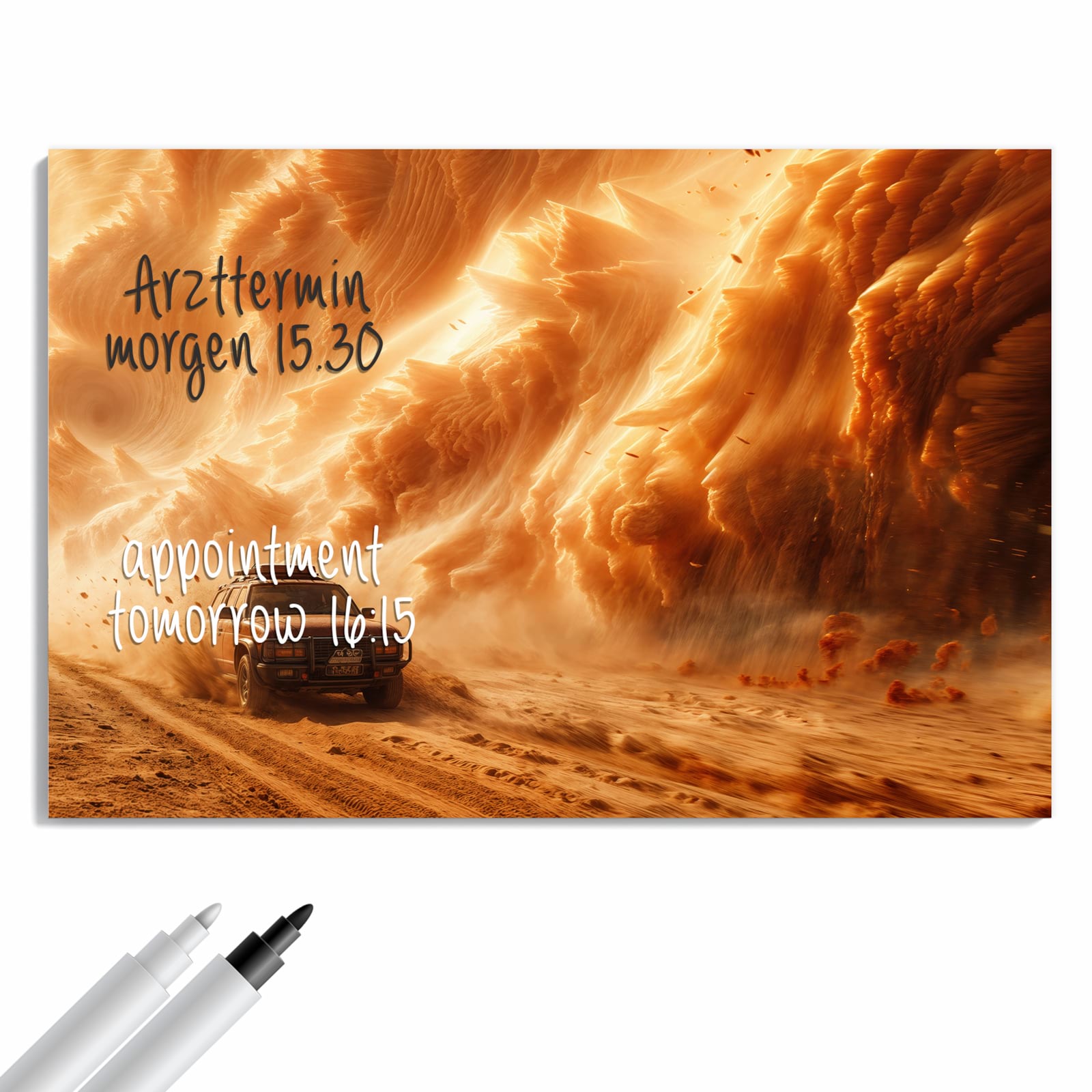 Magnetická tabule s motivem Jeep v písečné bouři 90 x 60 