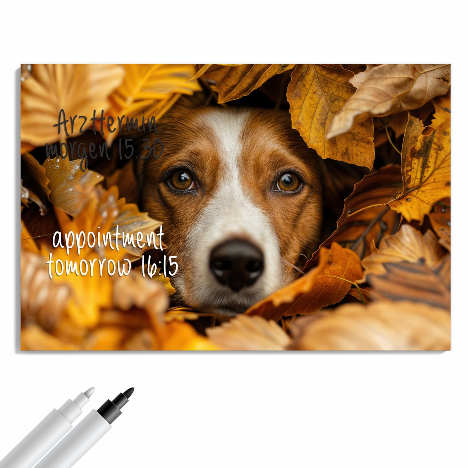 Magnetická tabule s motivem Pes v podzimním listí 60 x 40