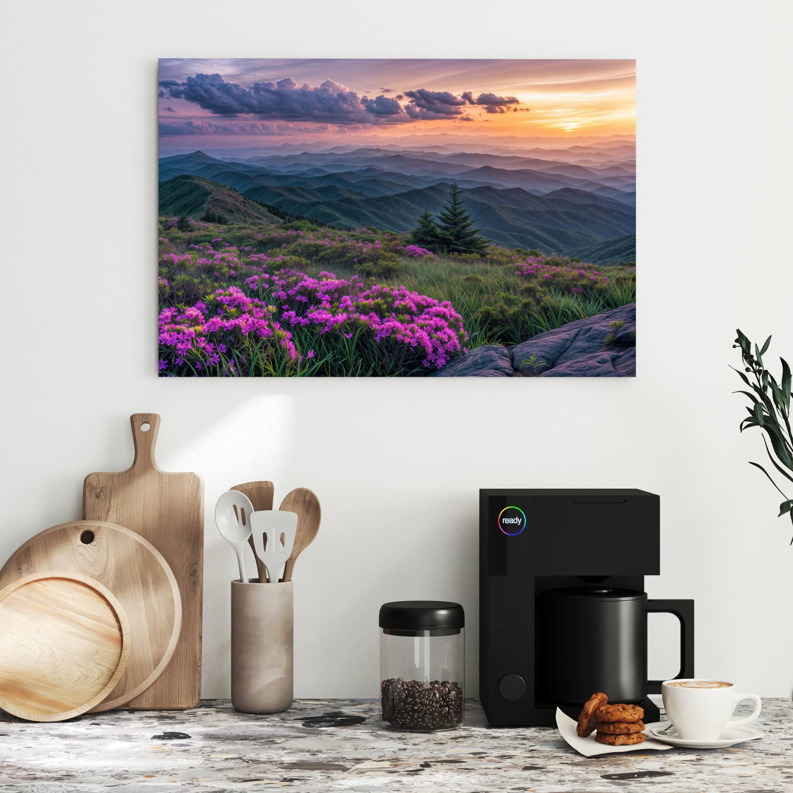 Magnetická tabule s motivem Horská krajina s květinami 60 x 40