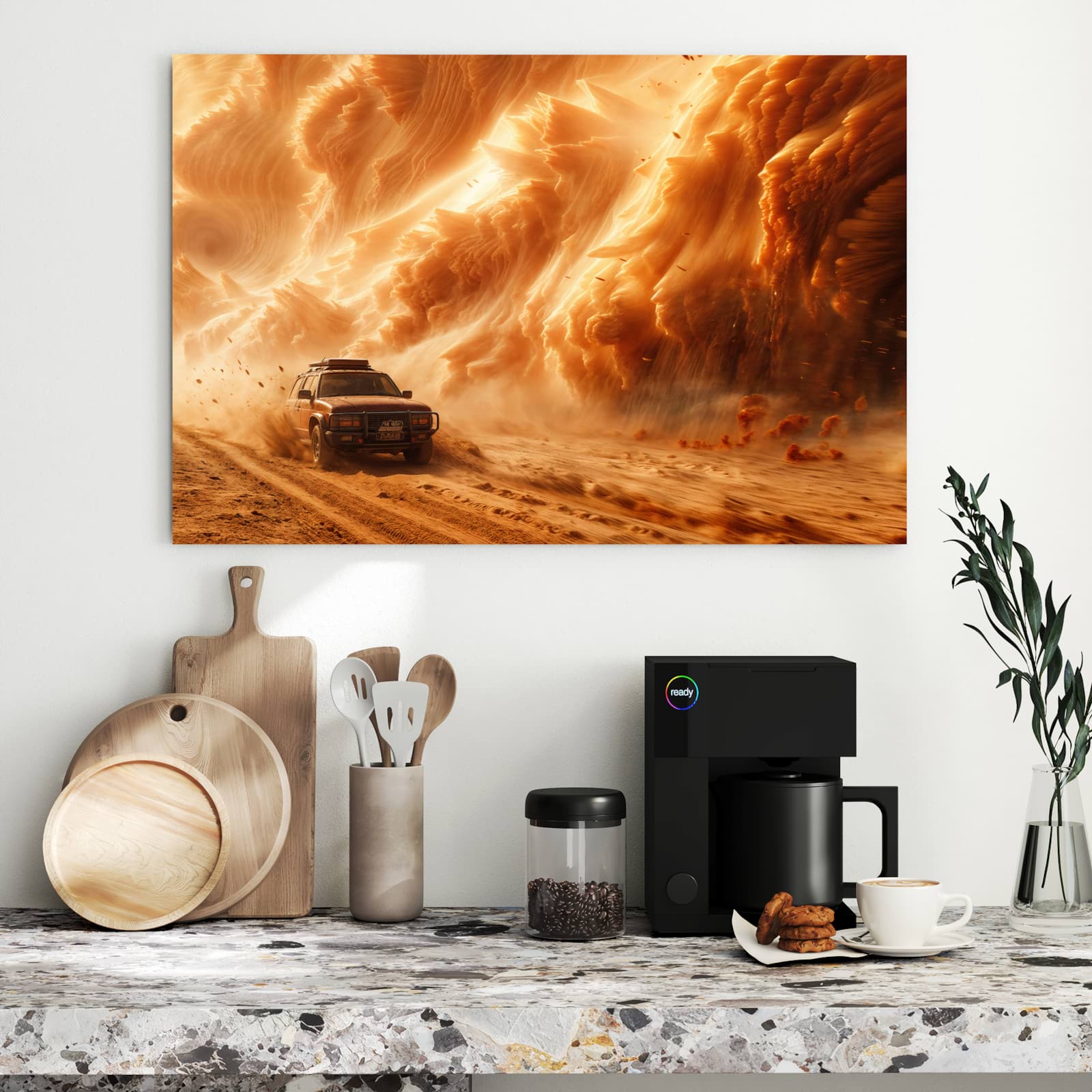 Magnetická tabule s motivem Jeep v písečné bouři 90 x 60 