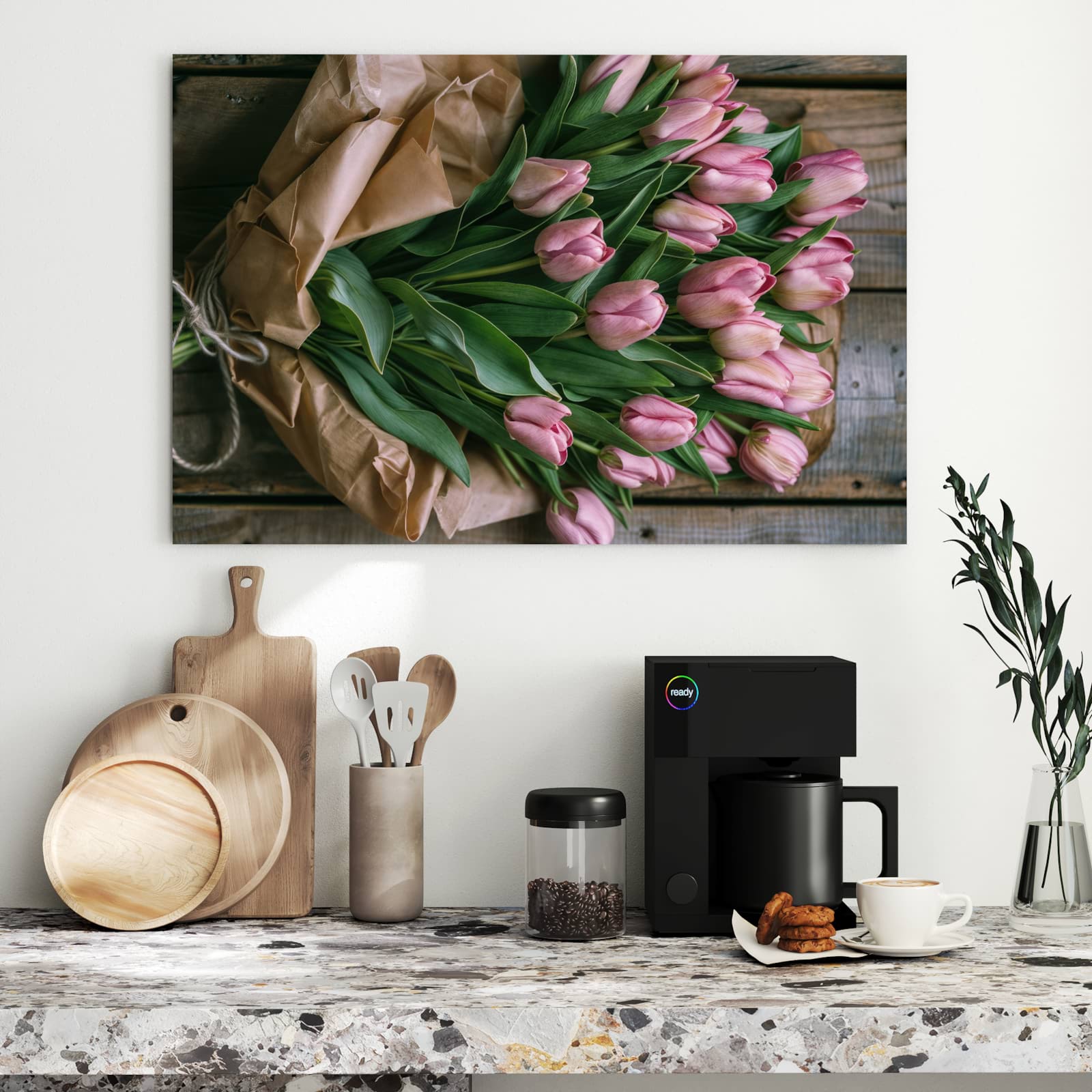 Magnetická tabule s motivem Růžová kytice tulipánů 90 x 60
