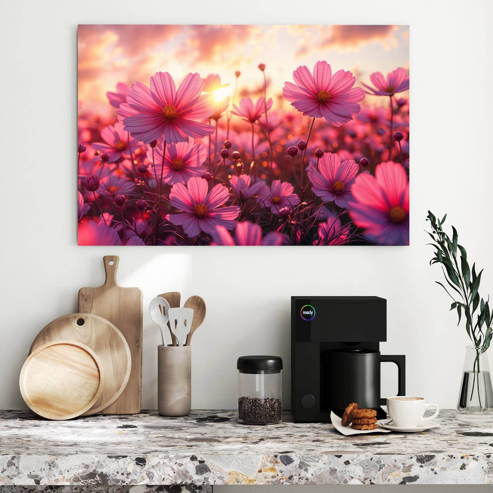 Magnetická tabule s motivem Květinové pole při západu slunce 90 x 60