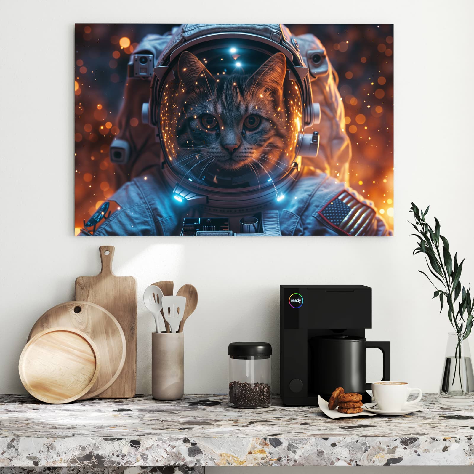 Magnetická tabule s motivem Kočka ve skafandru 90 x 60