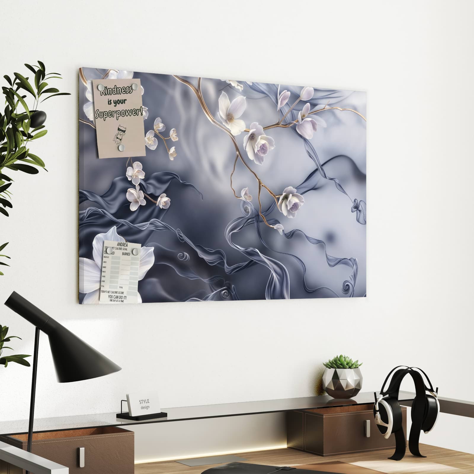 Magnetická tabule s motivem Květinové vlny 60 x 40