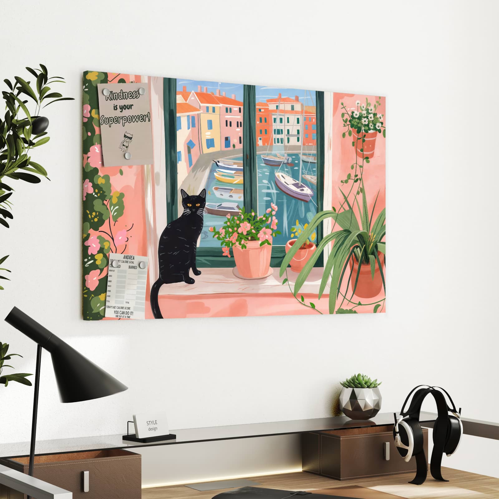 Magnetická tabule s motivem Kočka v okně 60 x 40
