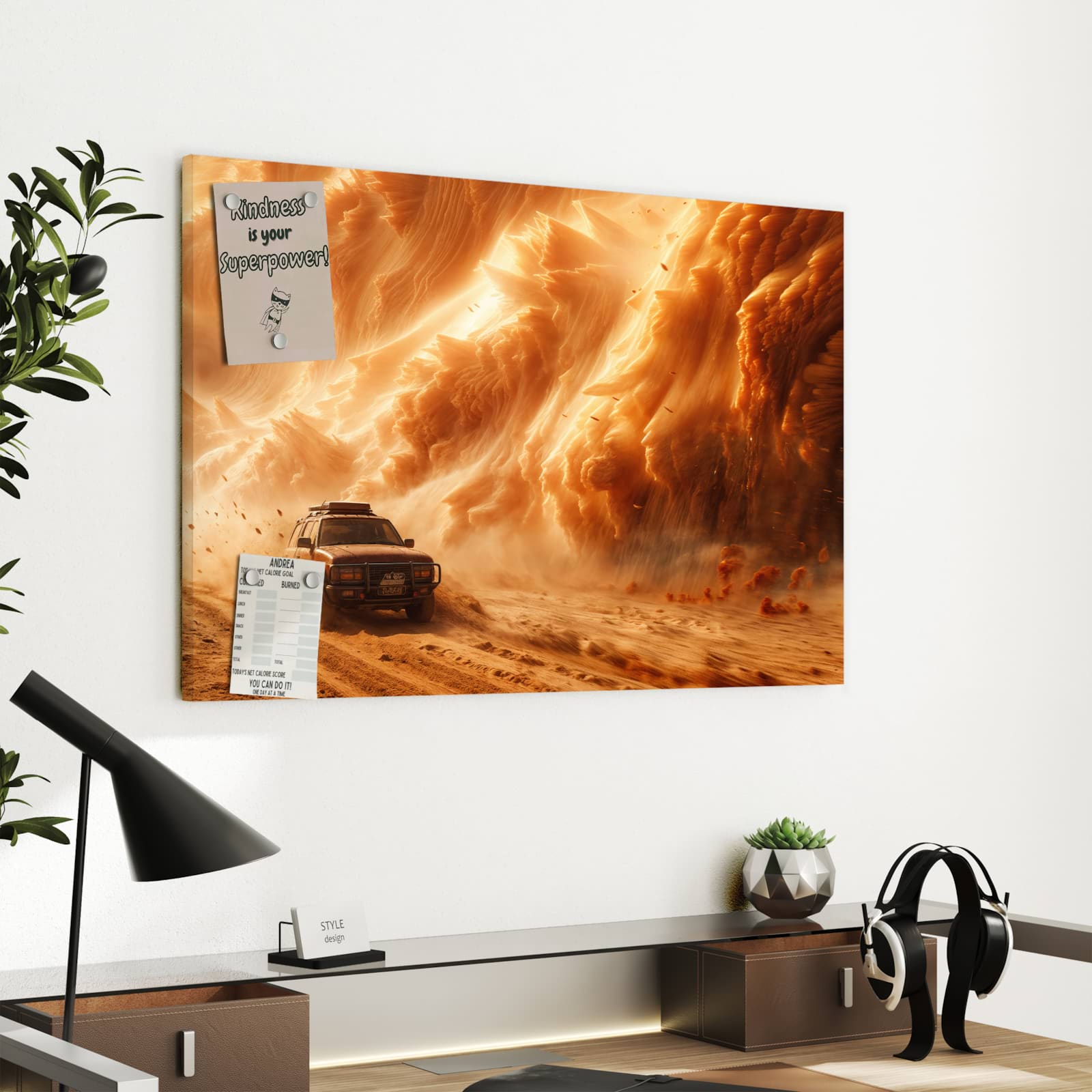 Magnetická tabule s motivem Jeep v písečné bouři 60 x 40