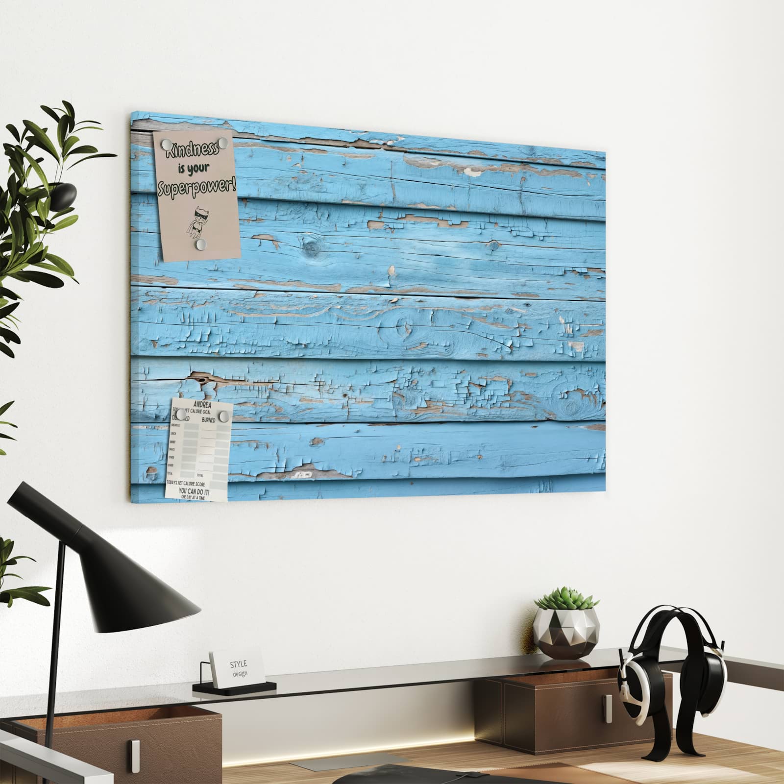 Magnetická tabule s motivem Patinové dřevo modré 60 x 40