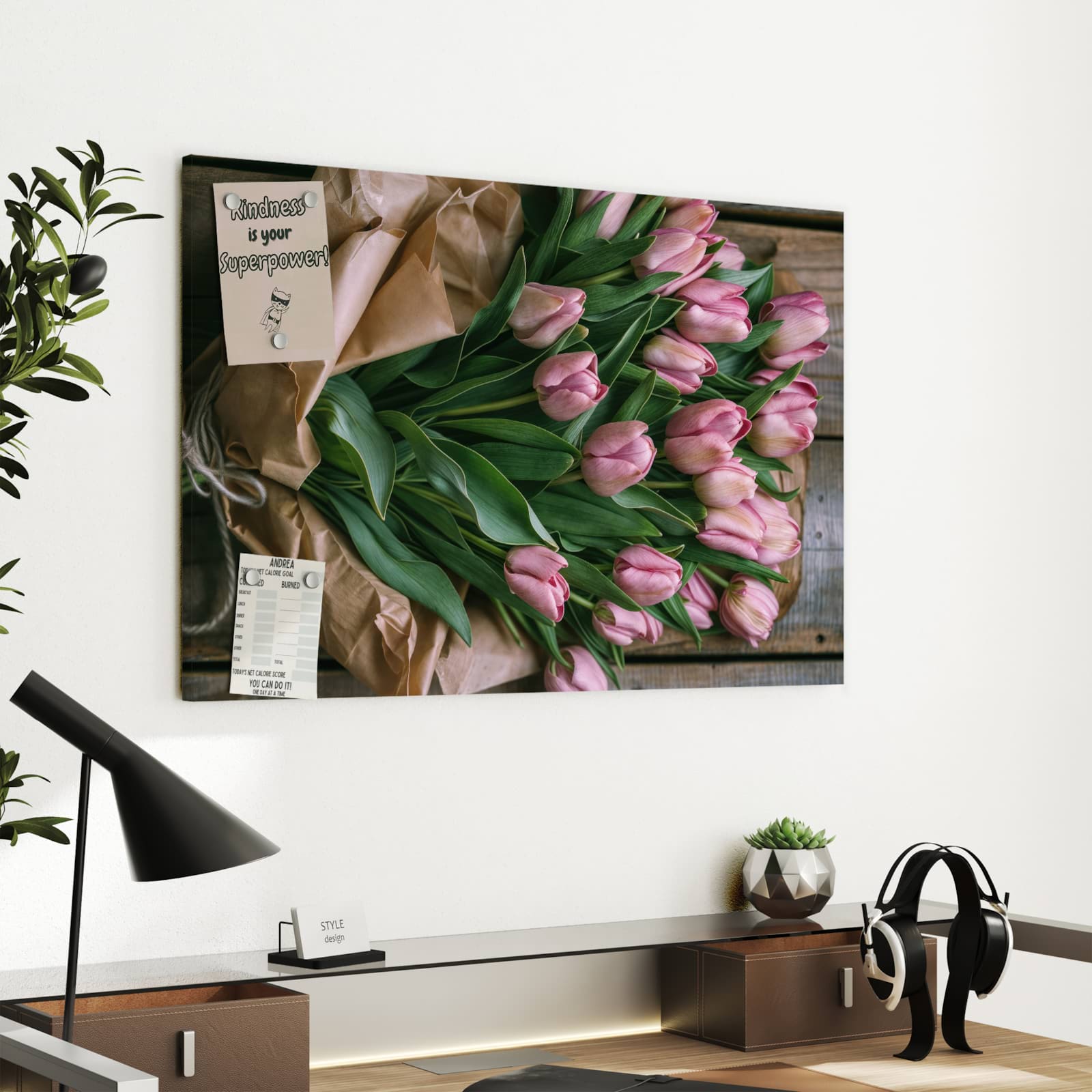 Magnetická tabule s motivem Růžová kytice tulipánů 60 x 40