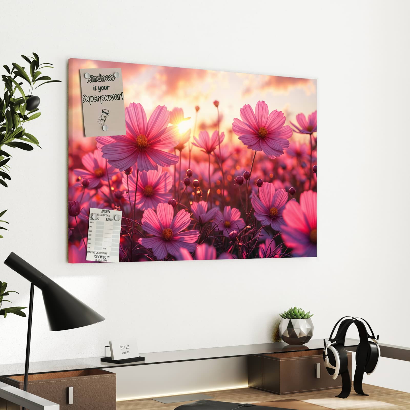 Magnetická tabule s motivem Květinové pole při západu slunce 60 x 40