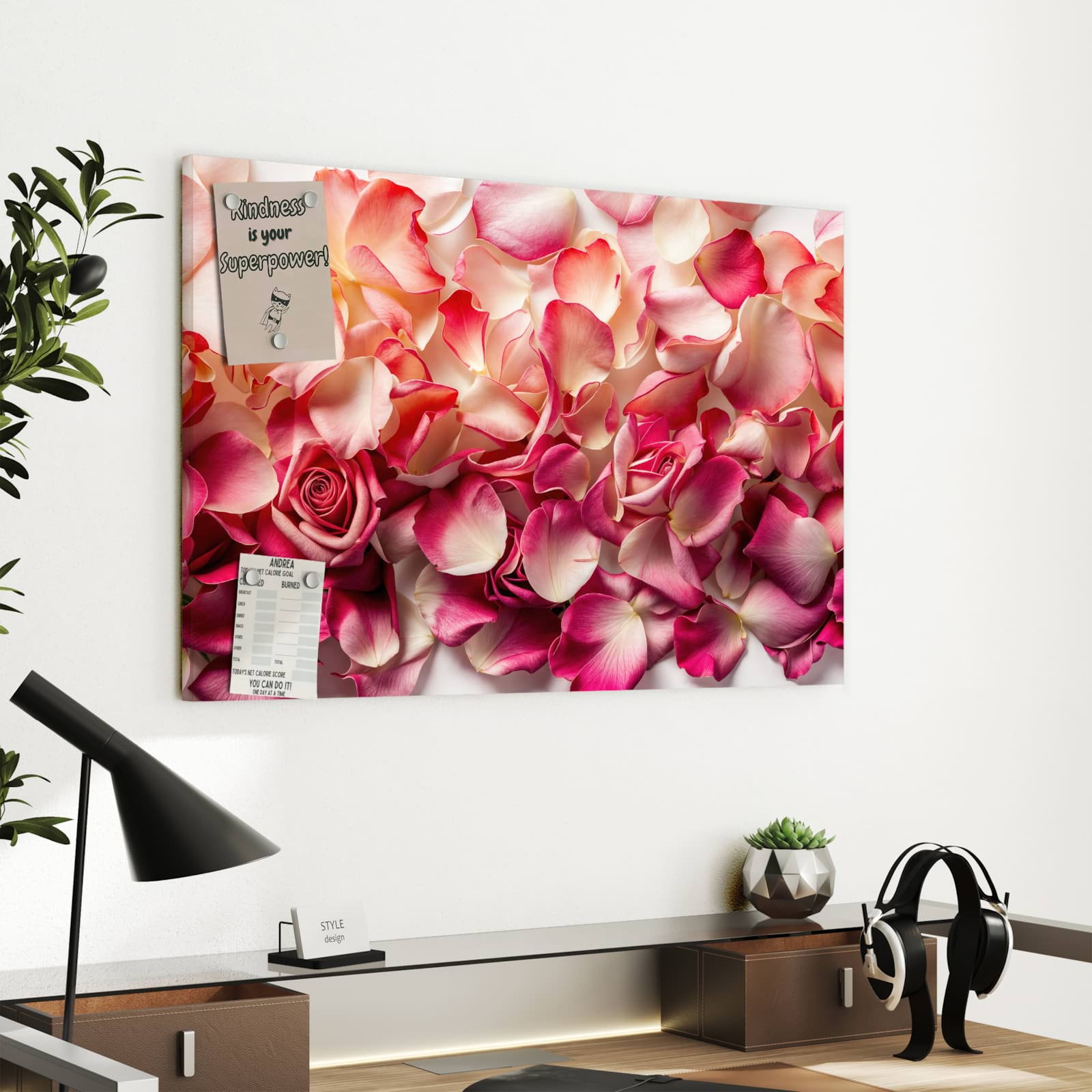 Magnetická tabule s motivem Barevné lístky růží 60 x 40