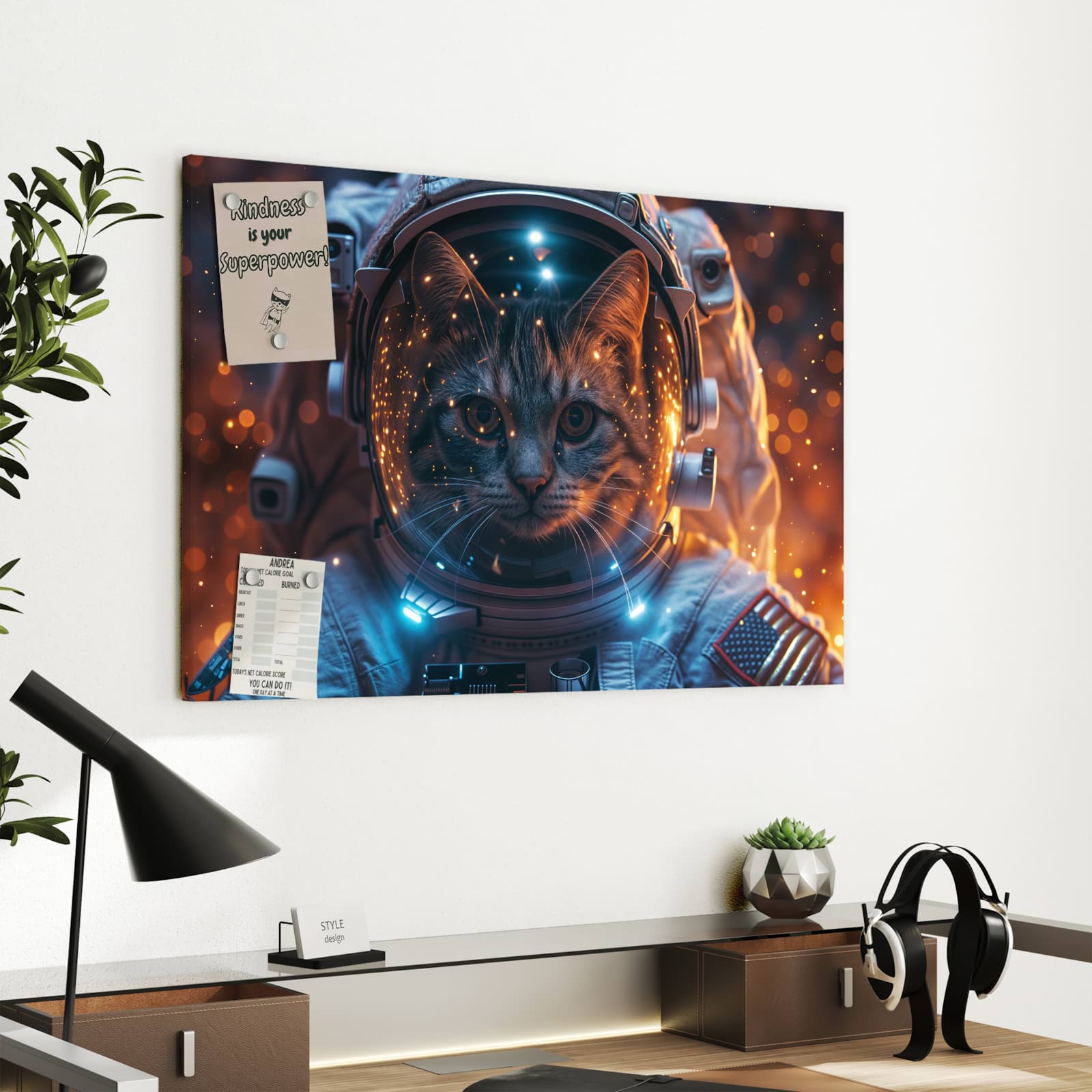 Magnetická tabule s motivem Kočka ve skafandru 60 x 40