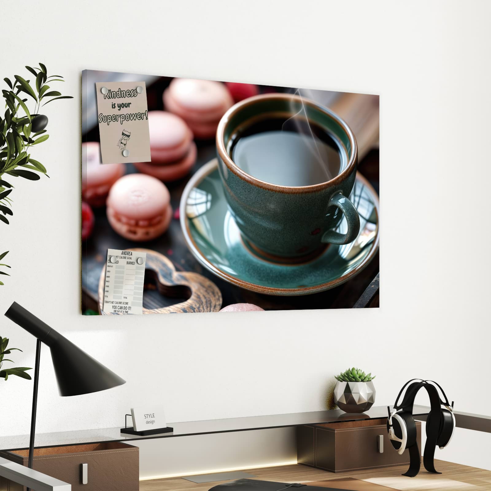 Magnetická tabule s motivem Káva a makronky 60 x 40