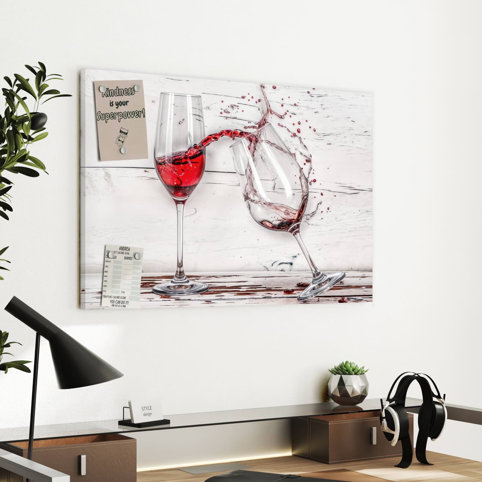 Magnetická tabule s motivem Sklenice červeného vína 60 x 40