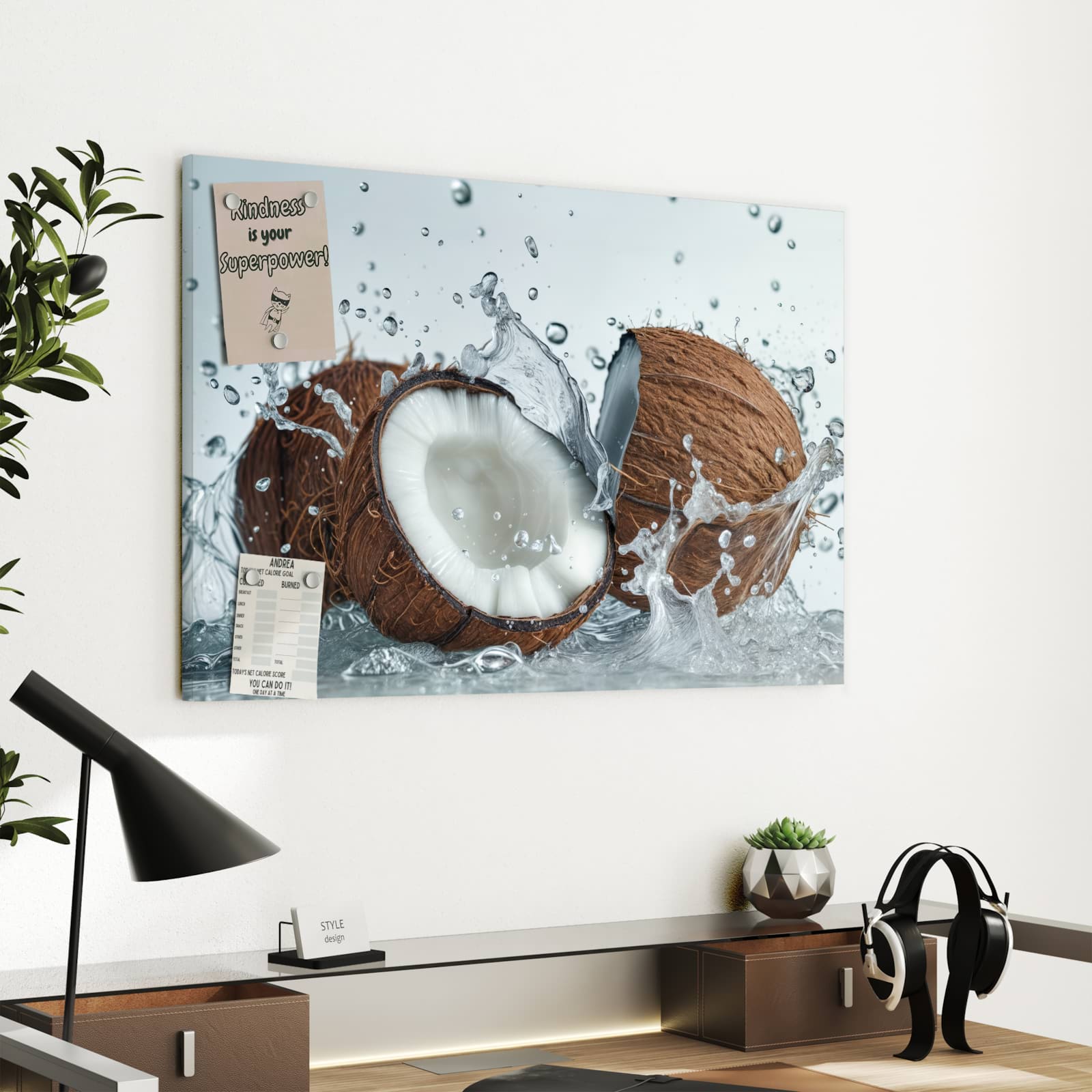 Magnetická tabule – obraz na zeď Kokos a šplouchnutí vody | 60 × 40 cm