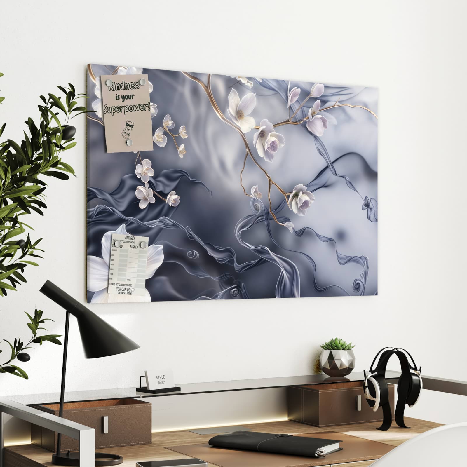 Magnetická tabule s motivem Květinové vlny 90 x 60