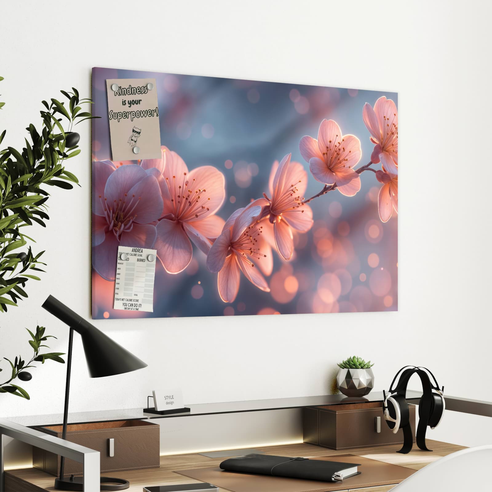 Magnetická tabule s motivem Rozkvetlá větev 90 x 60