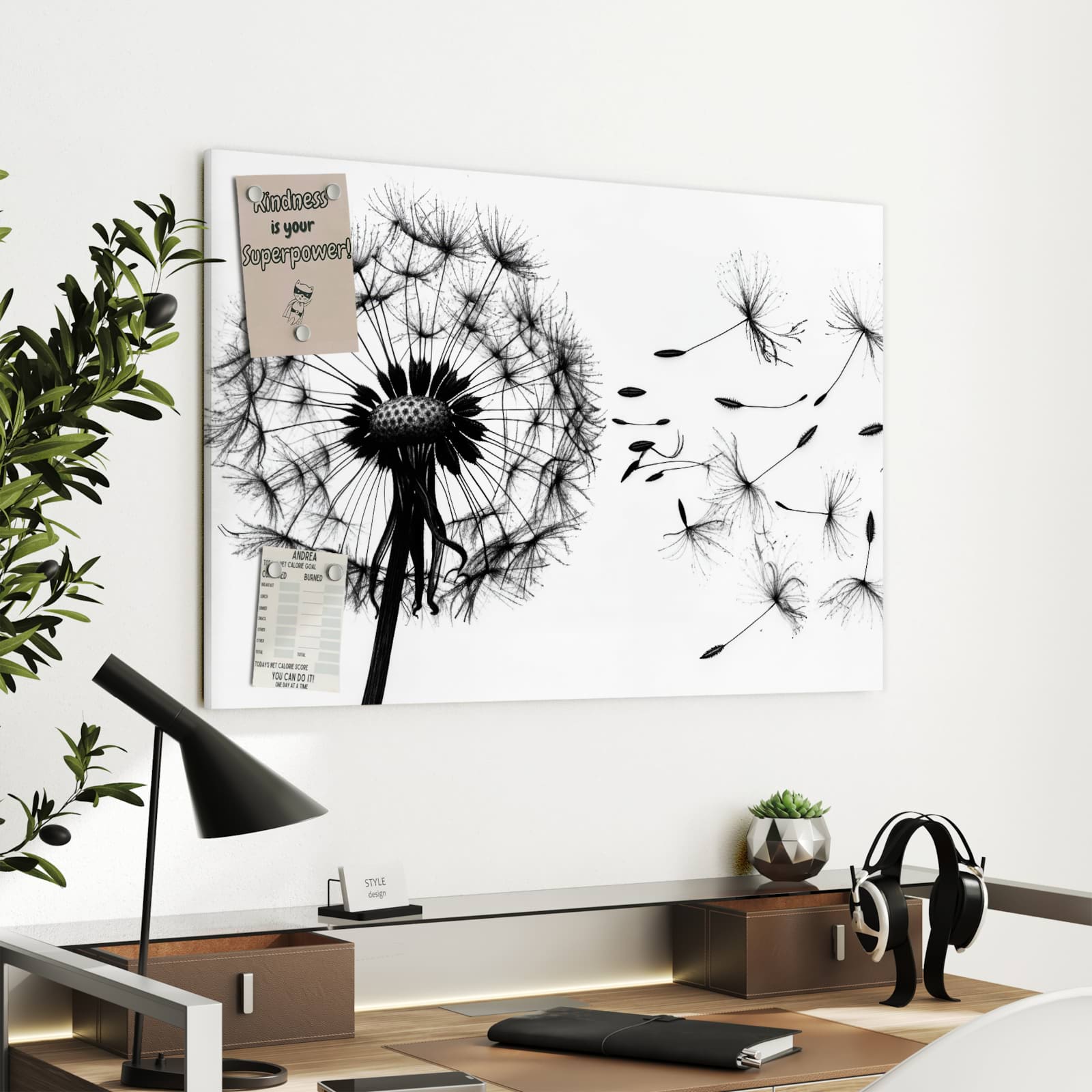Magnetická tabule s motivem Pampeliška 90 x 60