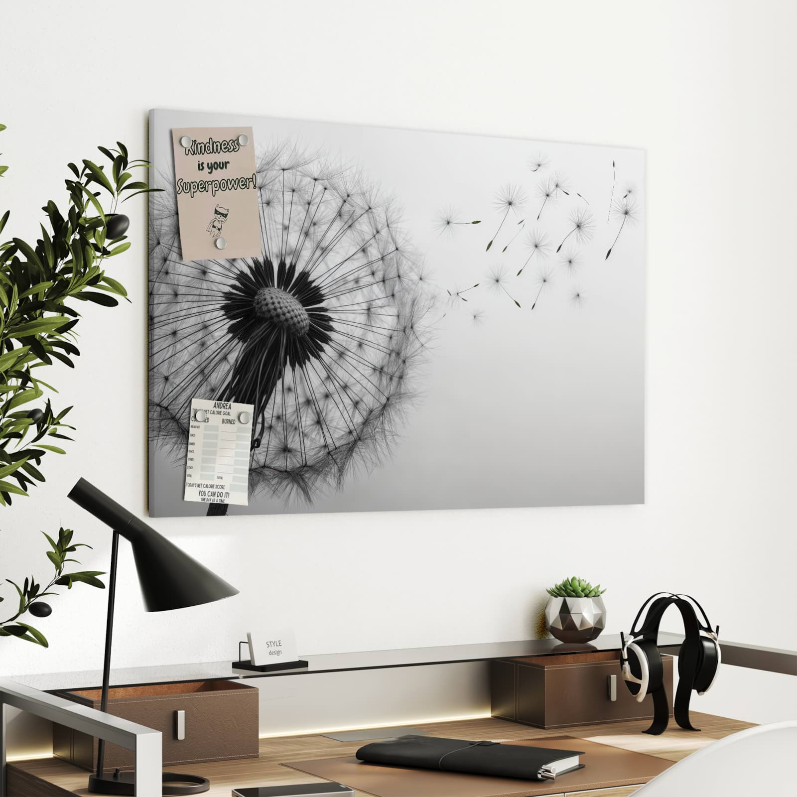 Magnetická tabule s motivem Pampeliška ve větru 90 x 60