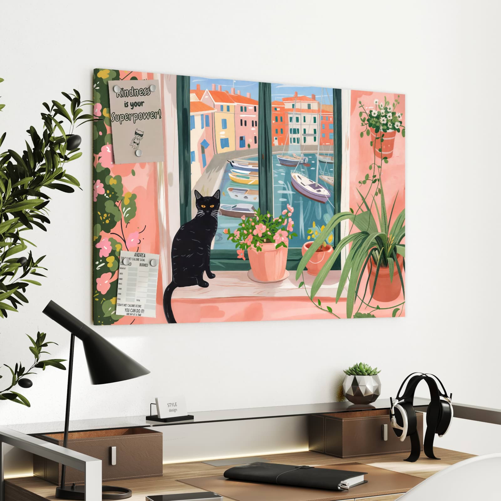 Magnetická tabule s motivem Kočka v okně 90 x 60