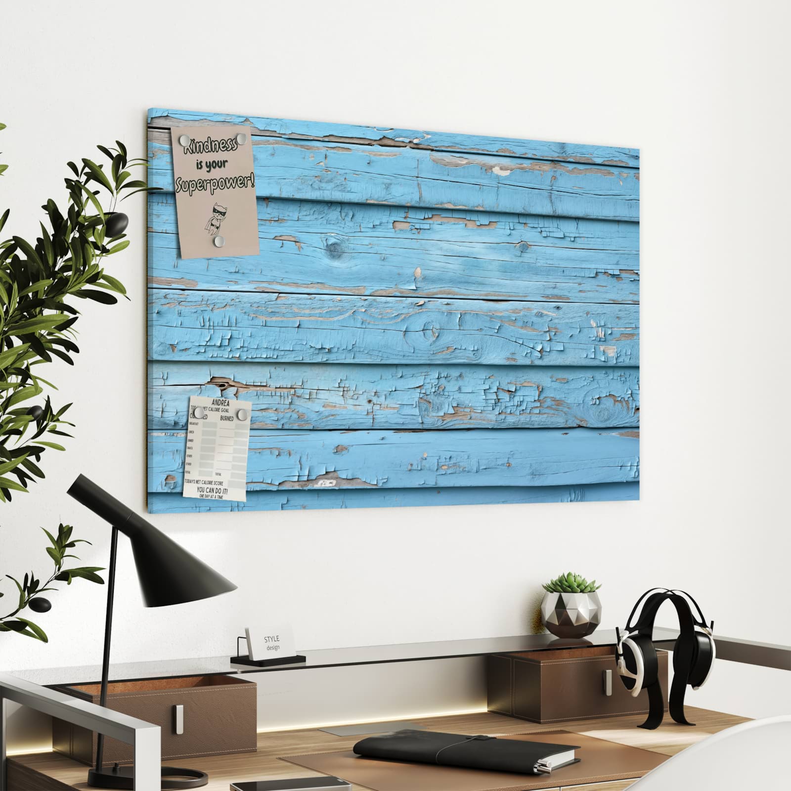 Magnetická tabule s motivem Patinové dřevo modré 90 x 60