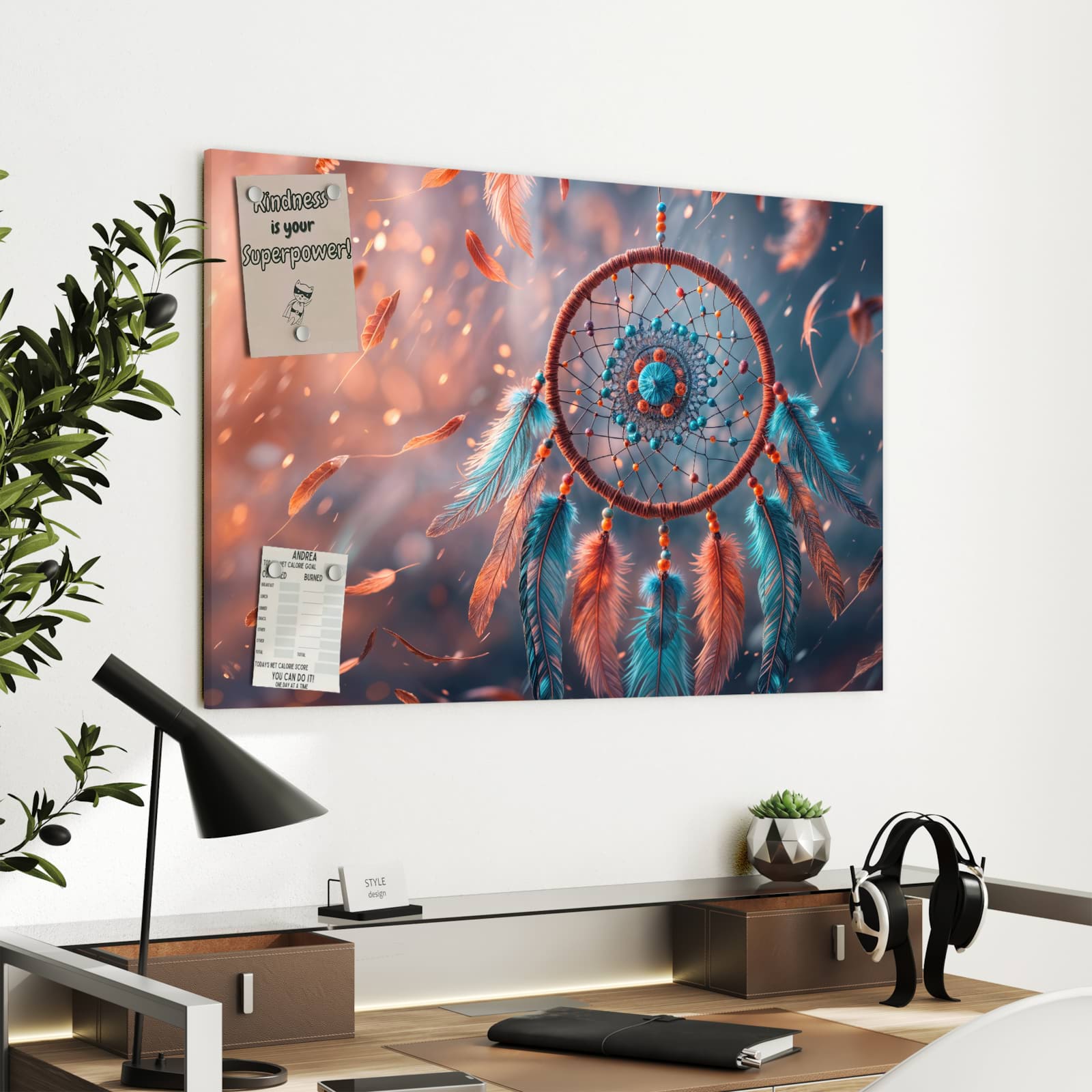 Magnetická tabule s motivem Lapače snů 90 x 60