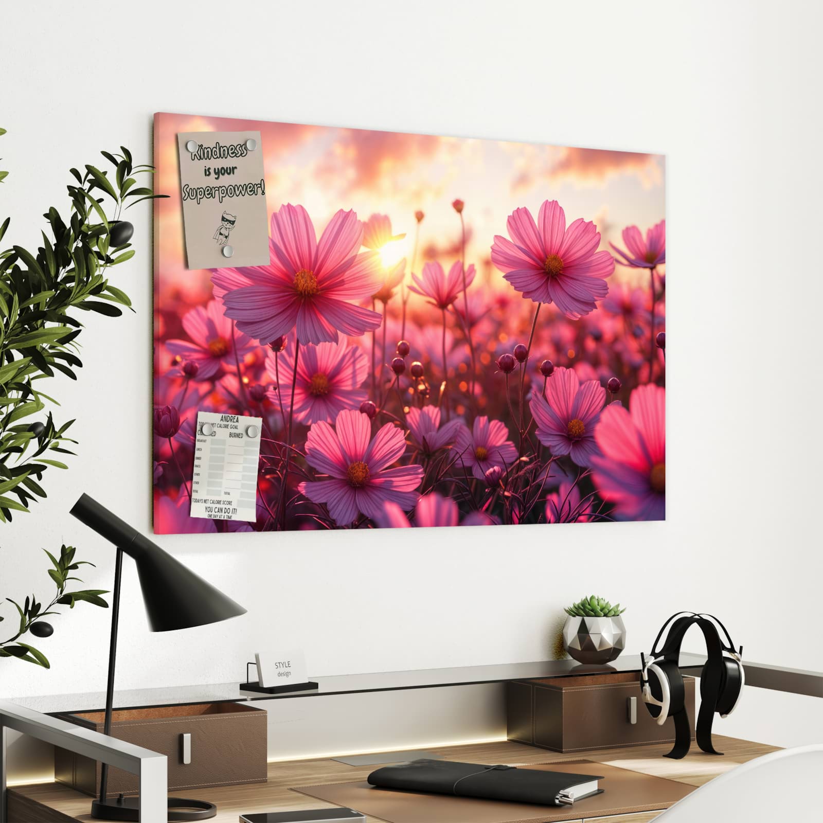 Magnetická tabule s motivem Květinové pole při západu slunce 90 x 60
