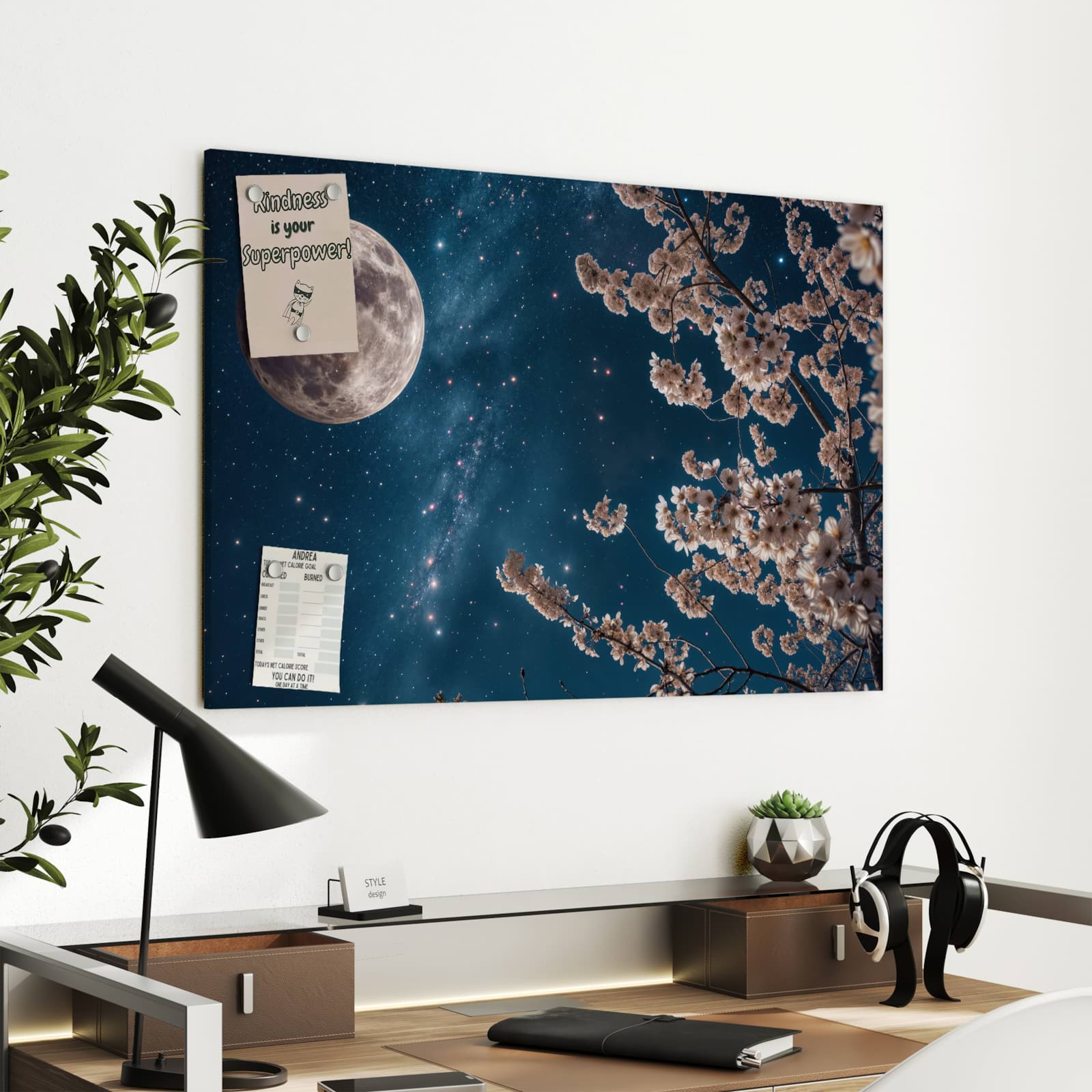 Magnetická tabule s motivem Květy v měsíčním světle 90 x 60