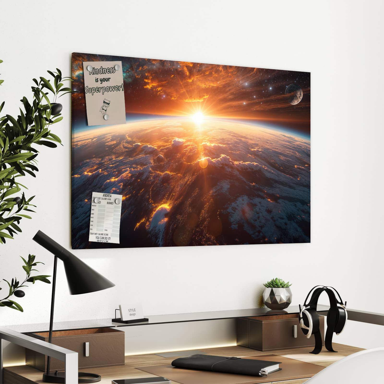 Magnetická tabule s motivem Východ slunce nad Zemí 90 x 60