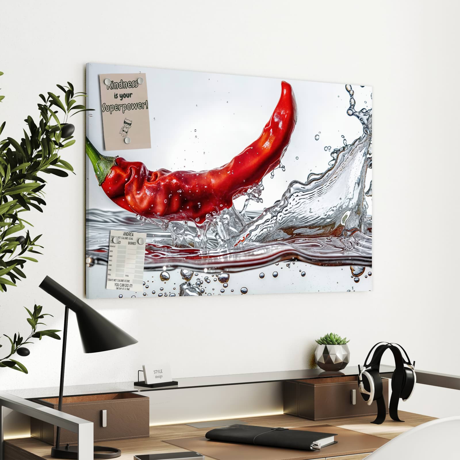 Magnetická tabule s motivem Chili ve vodě 90 x 60
