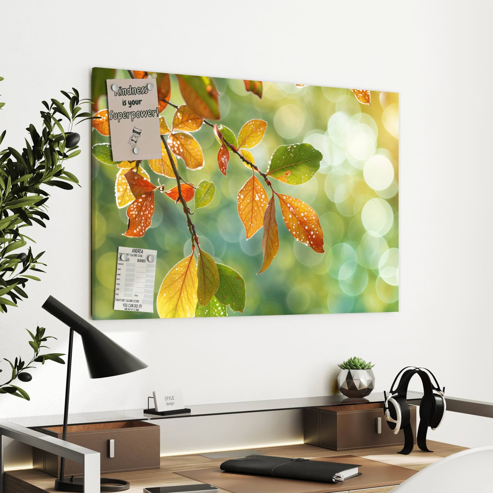 Magnetická tabule s motivem Podzimní listí 90 x 60