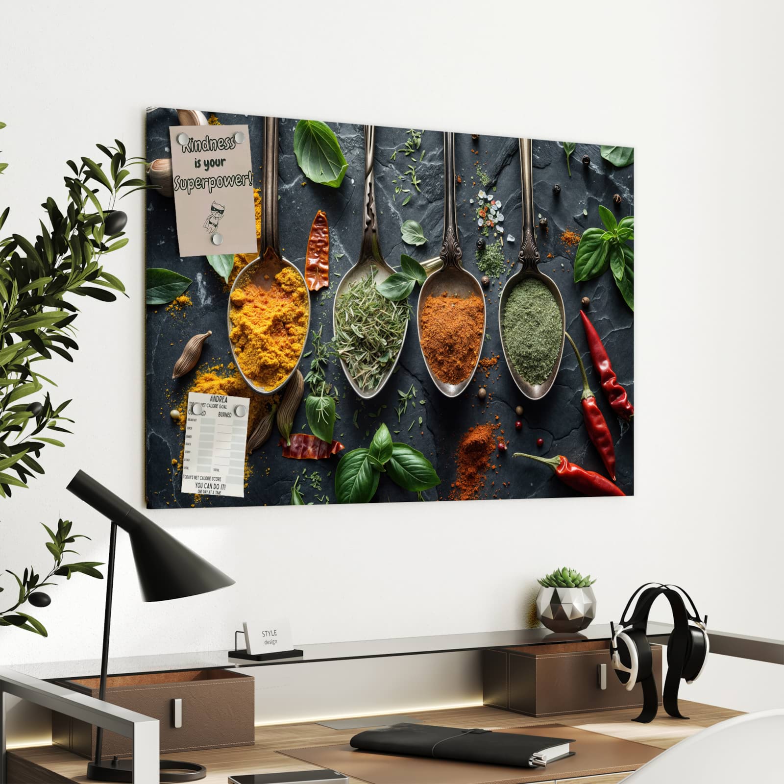 Magnetická tabule s motivem Bylinky a koření 90 x 60