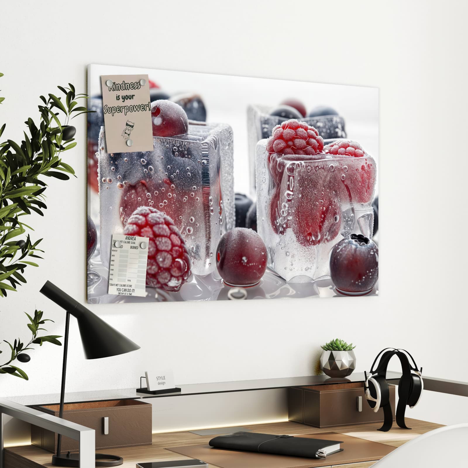 Magnetická tabule s motivem Ovoce v ledu 90 x 60