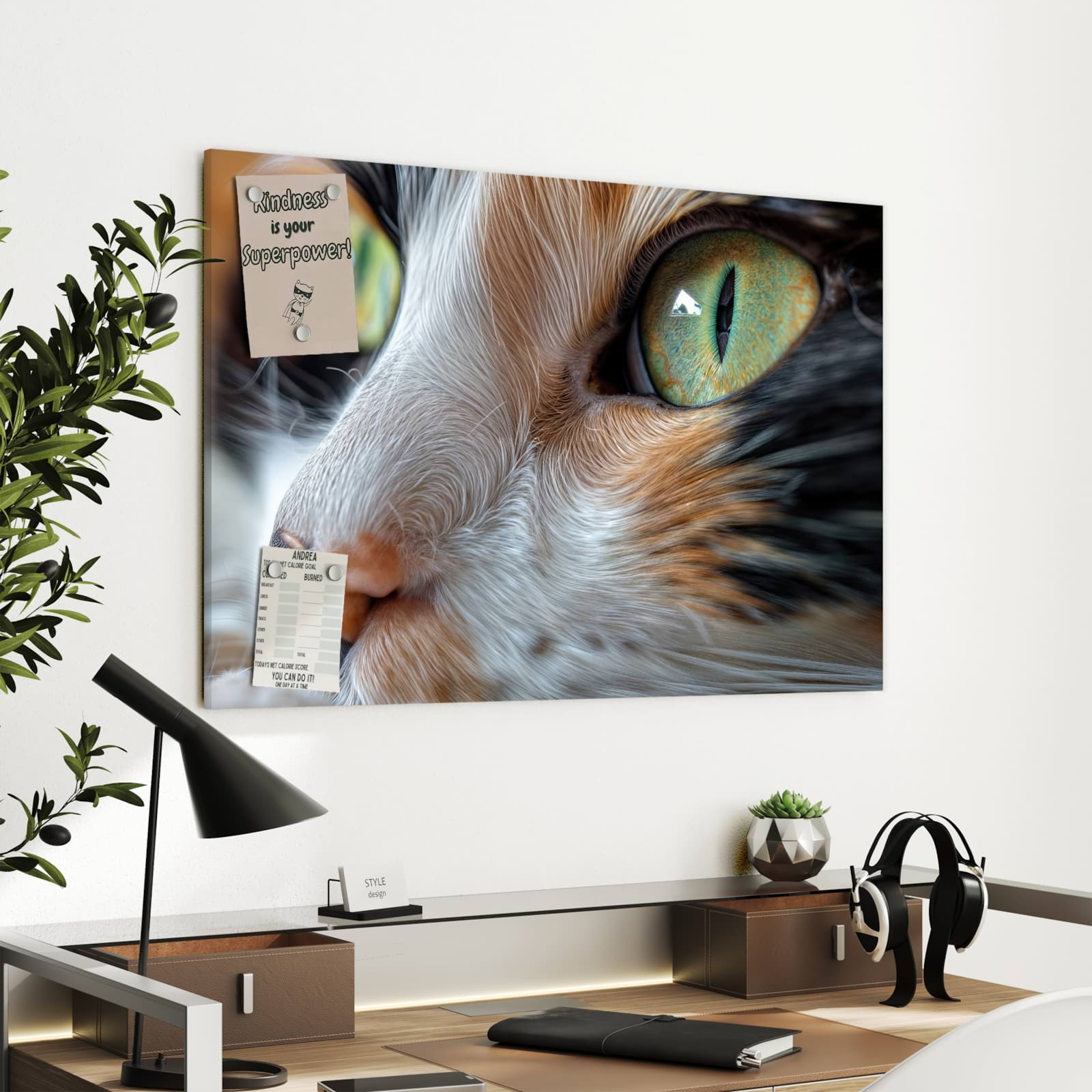 Magnetická tabule s motivem Zelenooká kočka 90 x 60