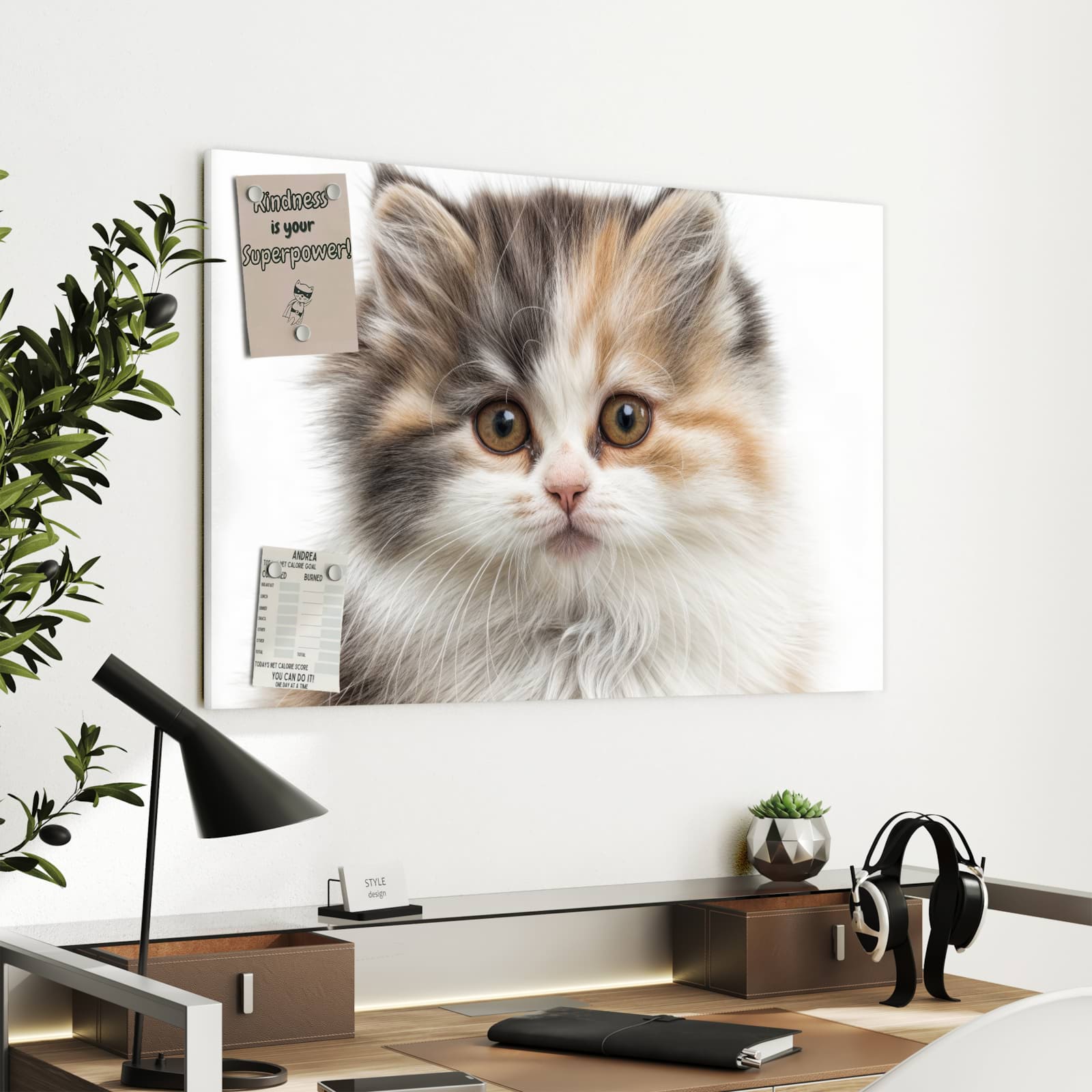 Magnetická tabule s motivem Chlupatá kočka 90 x 60