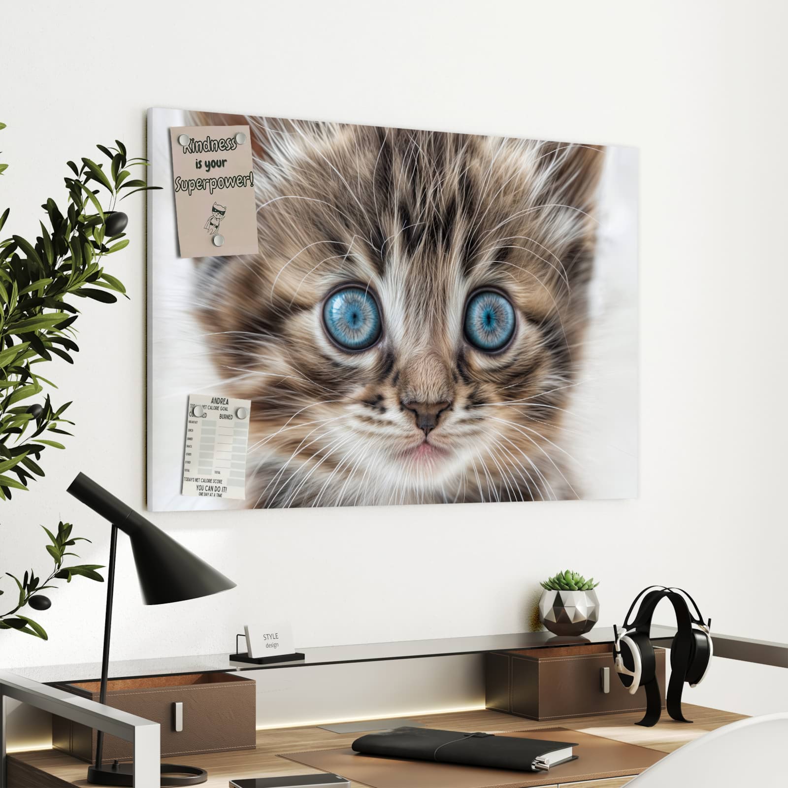 Magnetická tabule s motivem Modrooká kočka 90 x 60