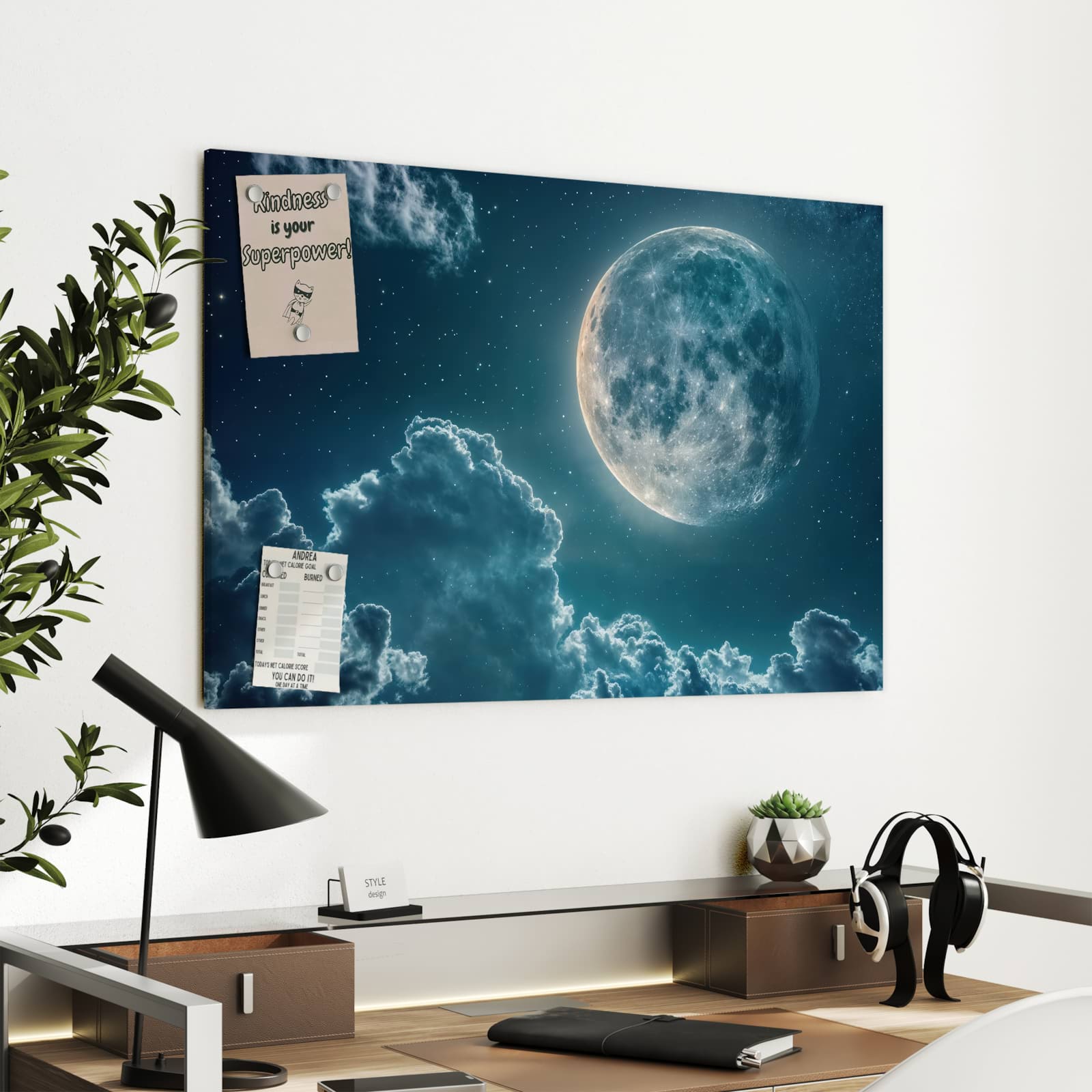 Magnetická tabule – obraz na zeď Měsíc a mraky | 90 × 60 cm